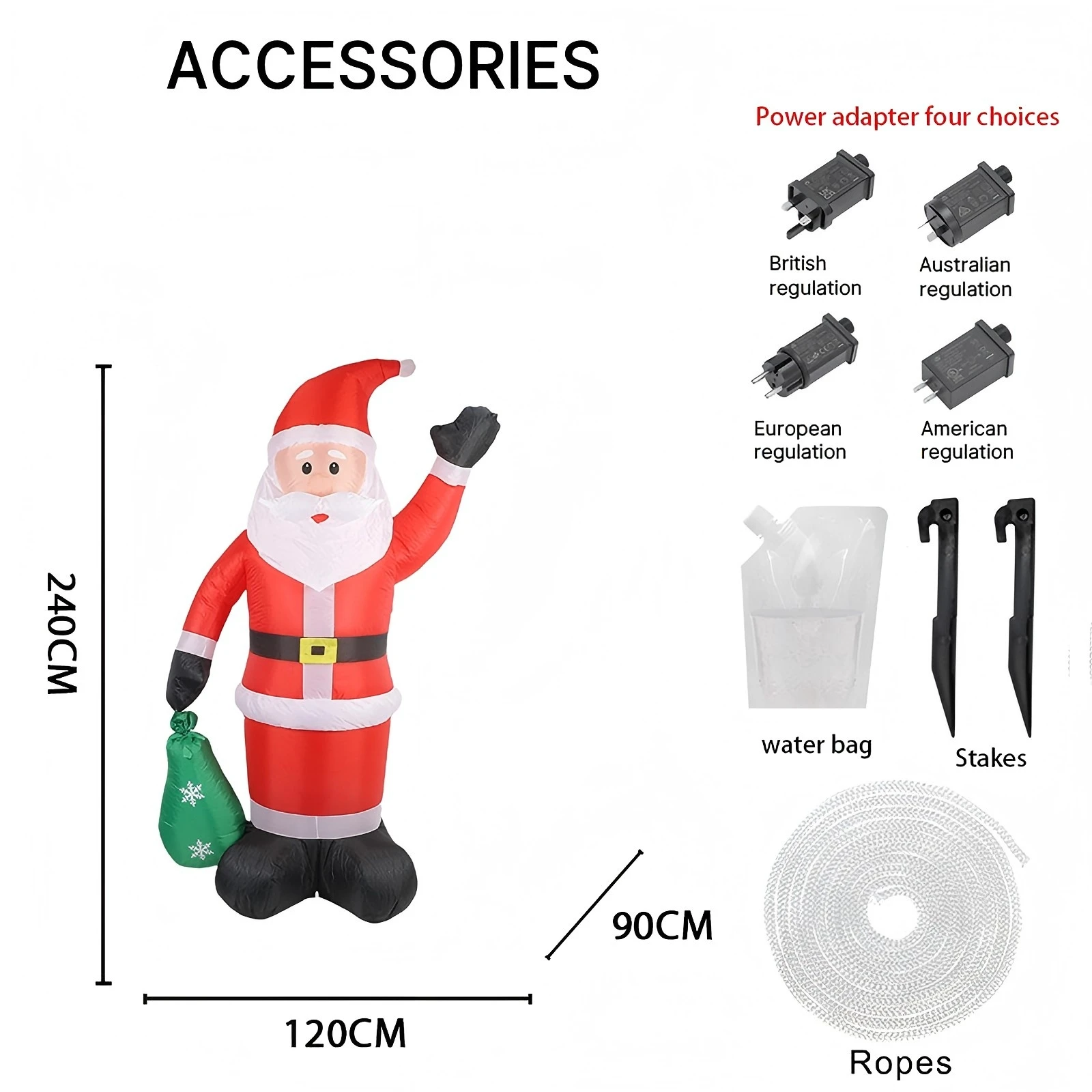 2.4 متر/7.8FT عيد الميلاد عطلة DIY الحلي سانتا كلوز مع شنطة هدايا نفخ ساحة ديكور عيد الميلاد LED لوازم المنزل في الهواء الطلق هدية #5