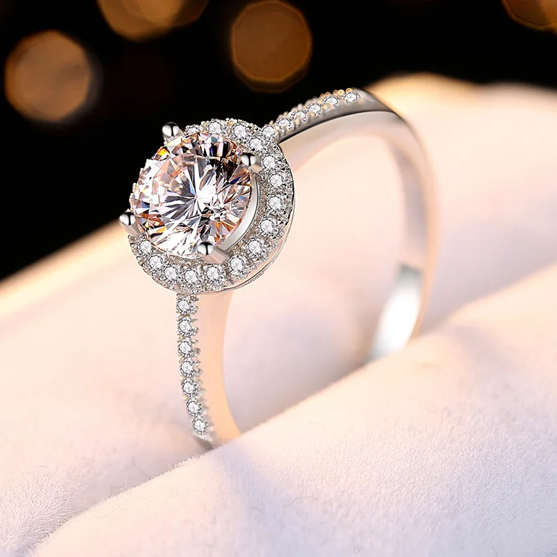 

Кольцо с муассанитом D цвета, 1 карат, круглое, из стерлингового серебра 925 пробы, с ореолом, для женщин, обручальное, с бриллиантом, ювелирное изделие, свадебный подарок