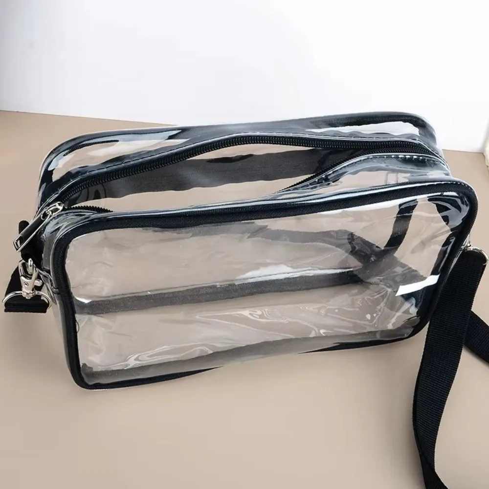 Practical Double-deck Clear Crossbody Bag PVC Waterproof Stadium Bag Transparent Shoulder Bag Business