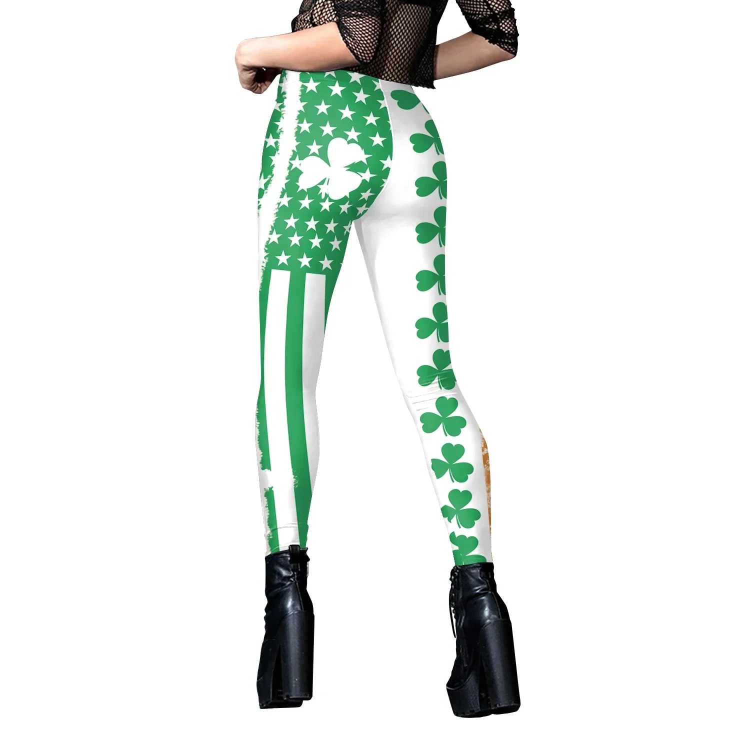 Irish Shamrock St Patrick Day Graphic Tie Dye Printing High Waist Legging Tights Party Women's Leggings Stretchy Trousers Mujer