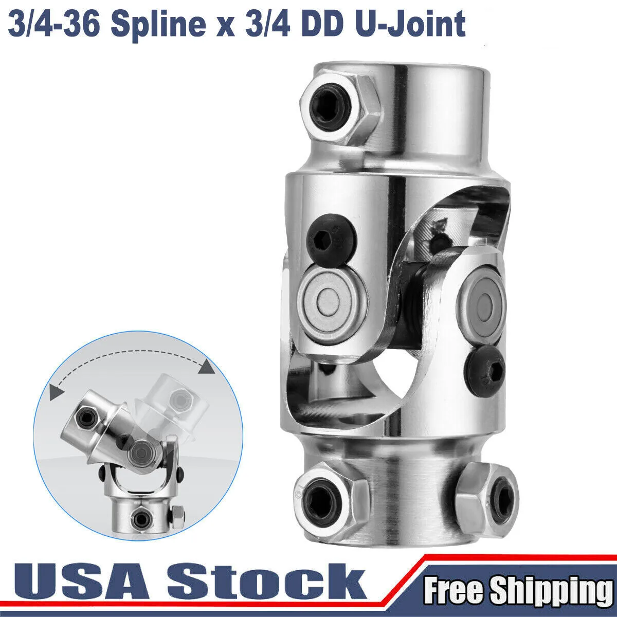 Universal 3/4-36 Spline 3/4 DD U-Joint Silver For Chevy Ford Steering Shaft Coupler