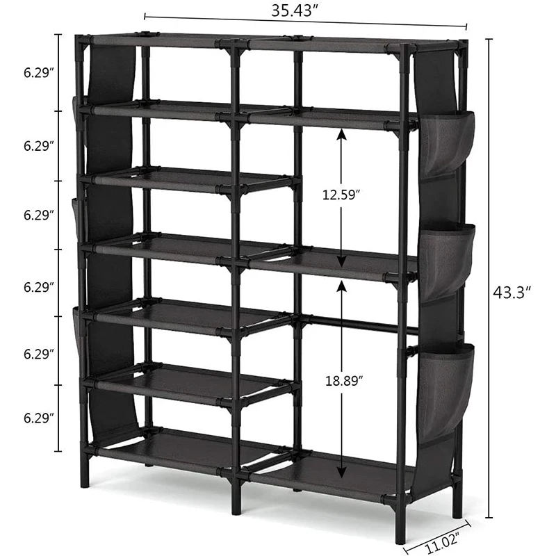Double Row Shoe Rack with Side bag Bolding Painting Tube Shoes Boots Stand DIY Storage Organizer Holder Dustproof Shoe Cabinet