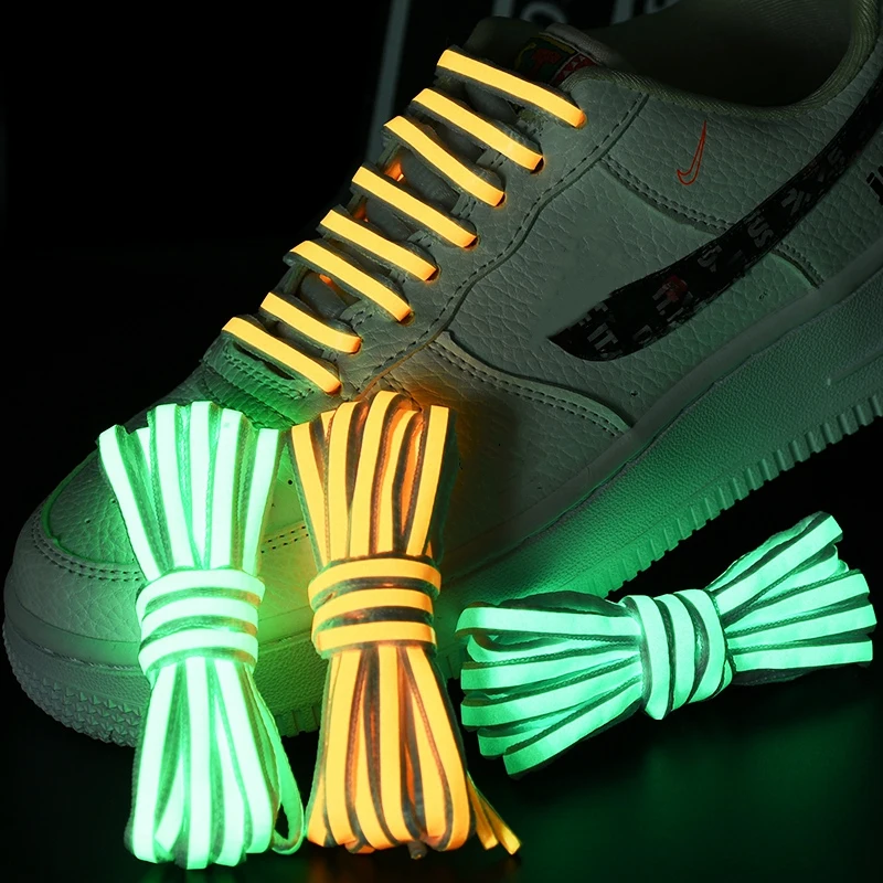 1 Pair Semicircle Reflective Shoelaces Luminous Laces for Sneakers Laser Sequin Shoes Laces Fluorescent Shoestring 100/120/140cm