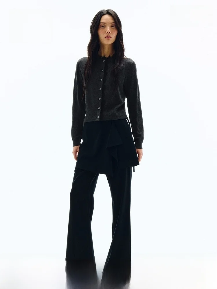 

H&M Women's Long Sve Lace Trim Knitted Sweater Spring 2026 New Arrival Outerwear Simple Sle Fit Version Regular Thin