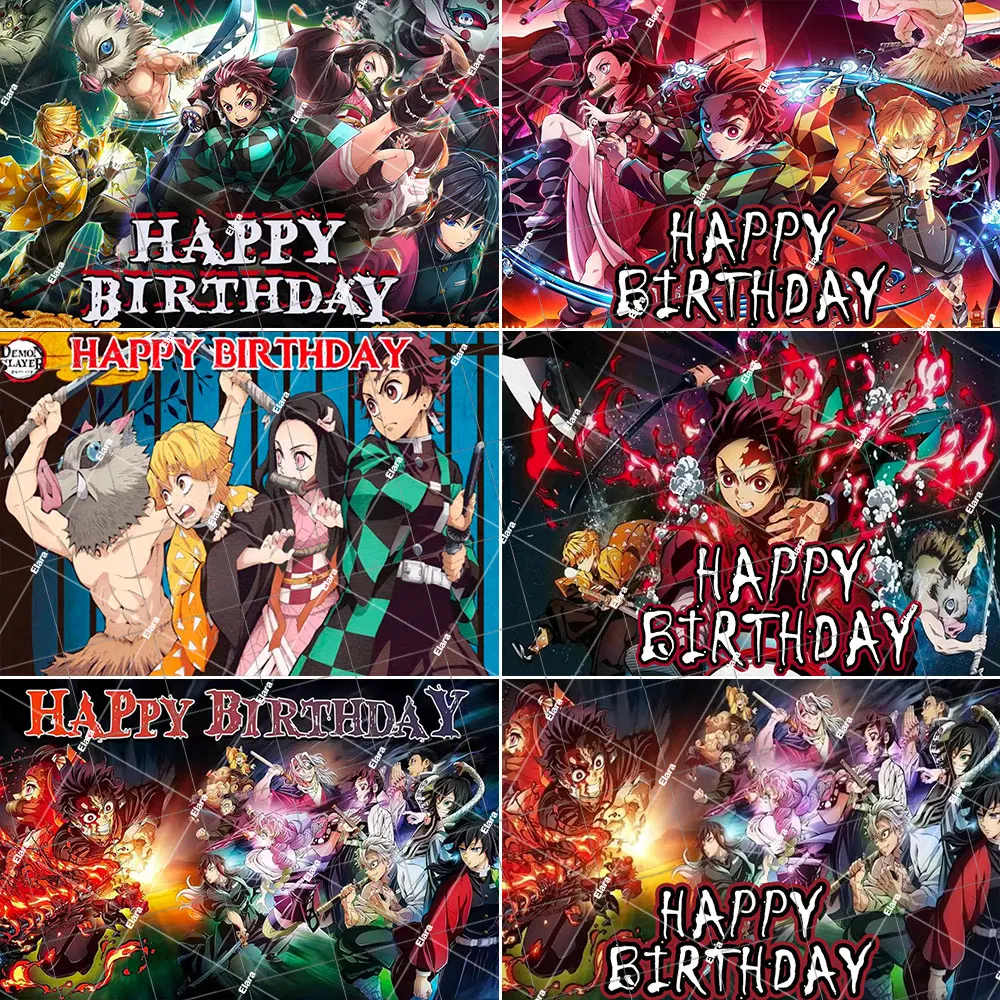 

Anime Demon Slayer Children's Birthday Party Decor Banner Demon Party Supplies Baby Shower Photography Backdrop for Boys Gift
