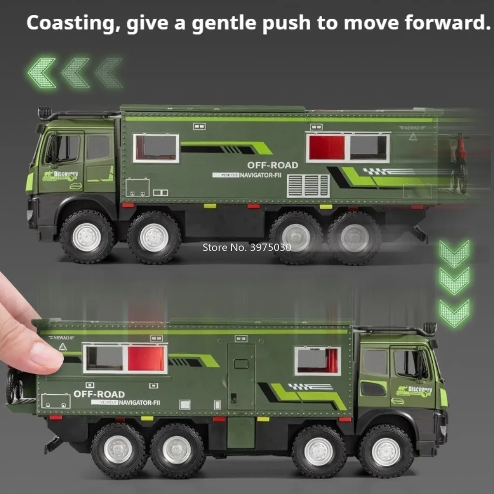 1:18 Scale Nomadism Models Alloy Cars Diecast Toys with Light Music Miniature Motorhome Pull Back Vehicles for Collect Souvenirs