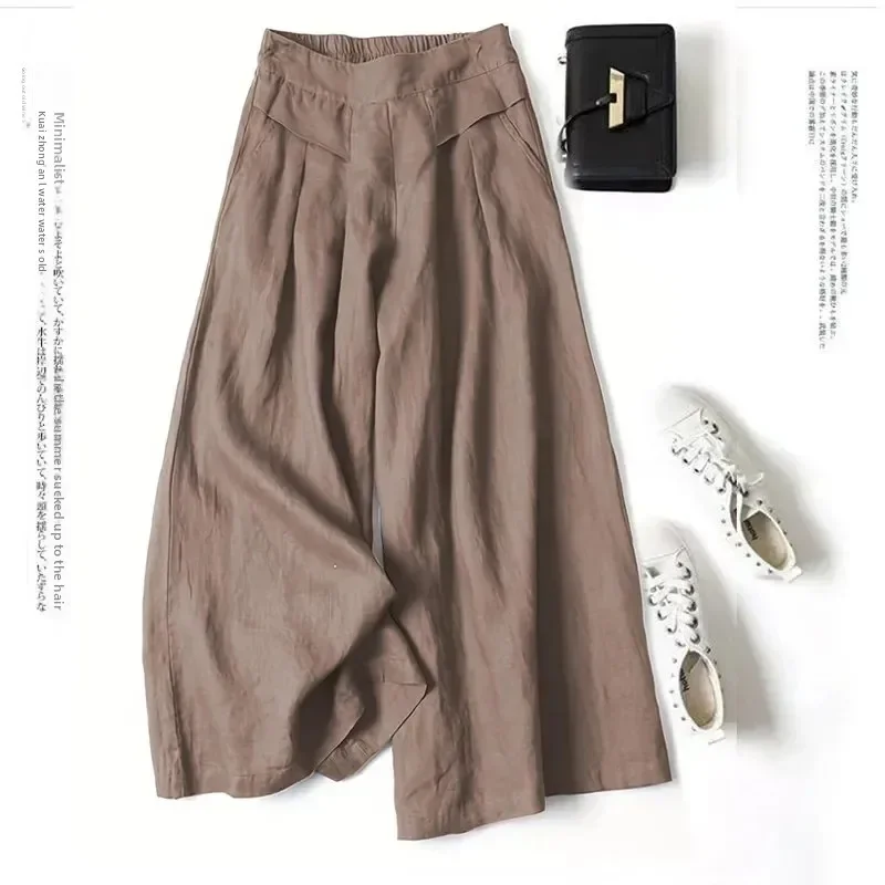 

2025 Loose Cotton Linen Wide Leg Pants Women Summer Thin High Waist Draped Artistic Versatile Nine Section Pants