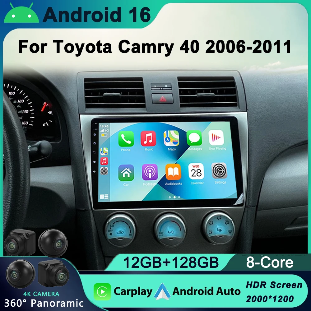 

8 CORE Car Radio 2 Din Android 16 For Toyota Camry 40 2007-2011 Autoradio Multimedia Blu-ray IPS Screen Navigation GPS