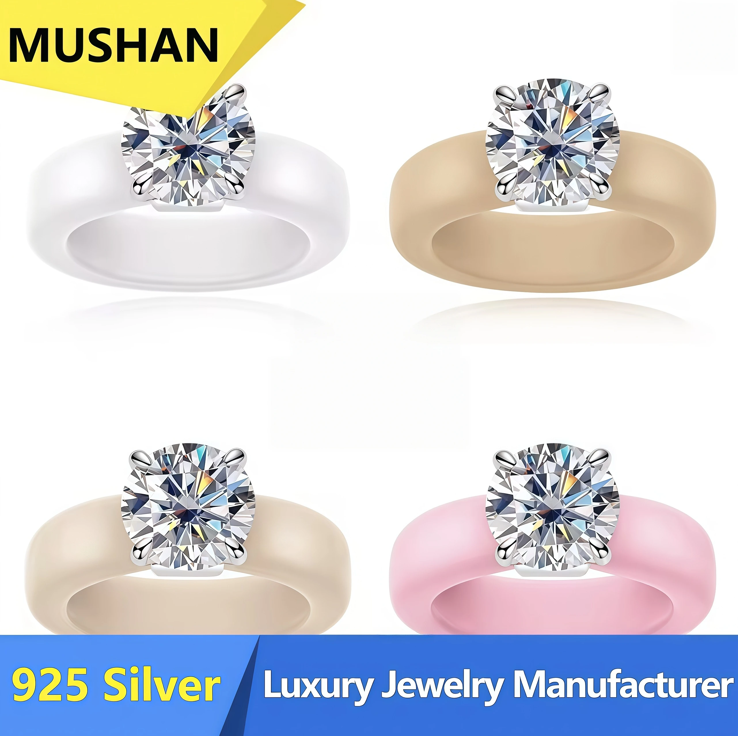Mushan Luxury 3.5 Carat Moissanite Diamond Ring 925 Sterling Silver Four Claw Silicone For Fitness Sports Wedding Ring Women