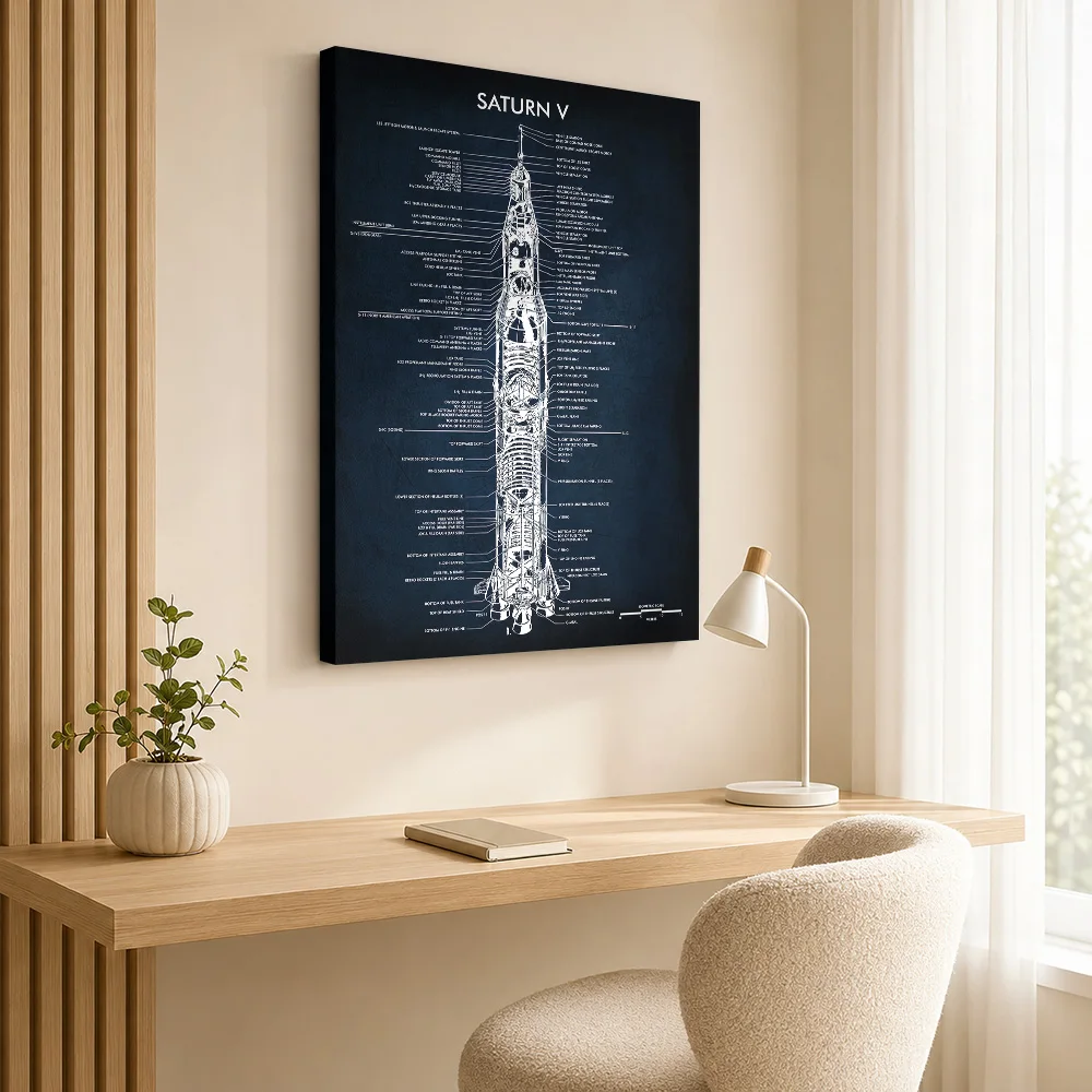 SATURN V BLUE METAL Canvas Print Poster Personalized Photo Modern Aesthetic Wall Paintings Decoration for Office Ready to Hang