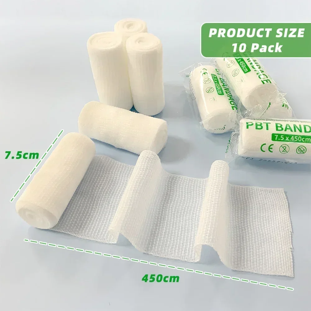 Algodão PBT Elastic Bandage, Conforming First Aid Gaze, Molho, Cuidados de Emergência, Suprimentos Médicos, 7.5cm X 4.5m, 10Rolls