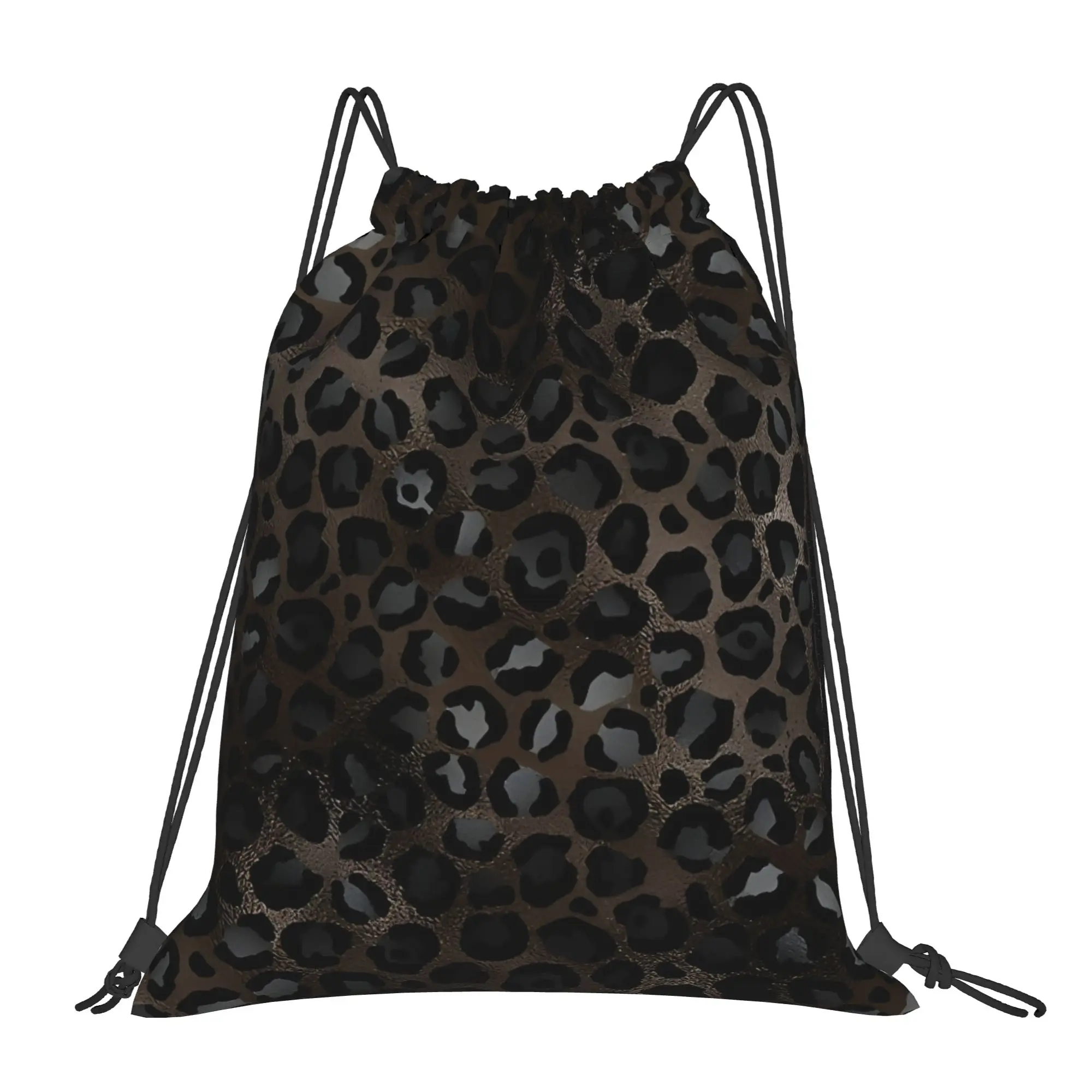 Beautiful Black Leopard  Pattern Leopard Print Drawstring Bags Hiking Unisex Storage Organize Bundle Pocket Rope Bag