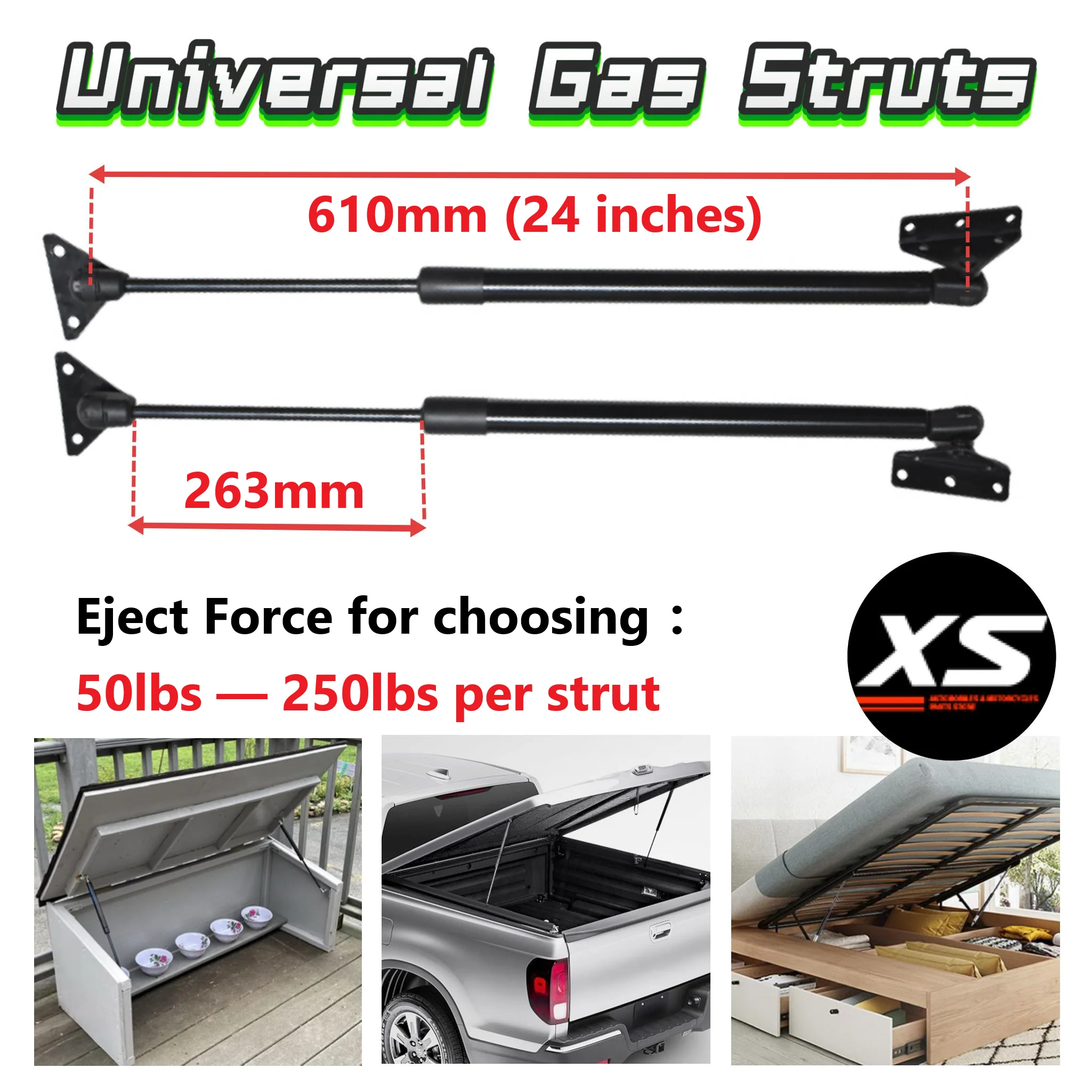 

2PCS Lift Support Struts 610mm 50lbs-250lbs With Mounting Brackets For Bed Storage Box Tonneau Cover Kitchen Cabinet DIY Project