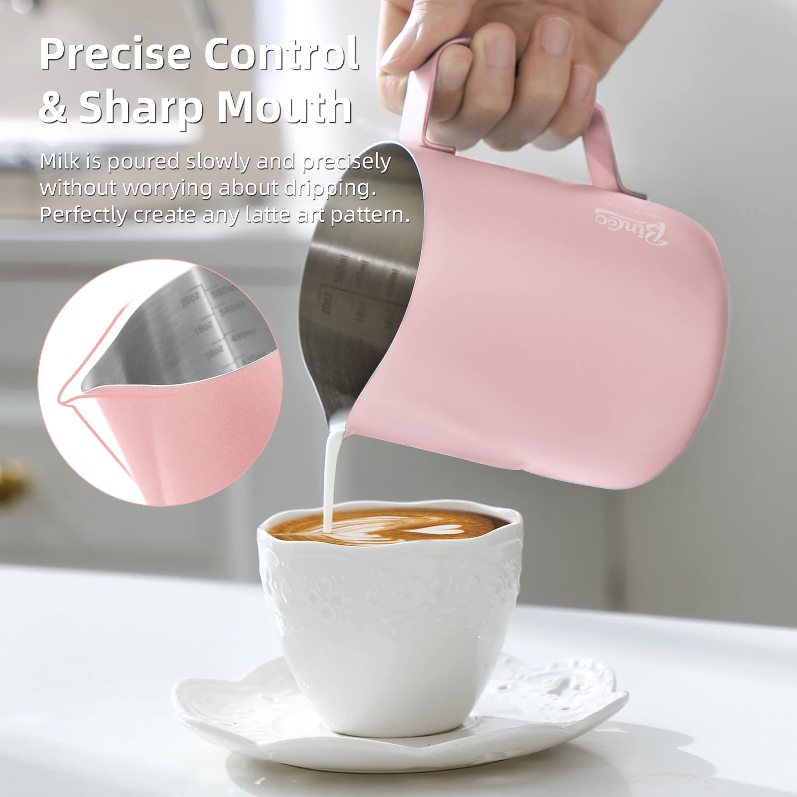Bincoo Pointed Spout Milk Frothing Pitcher, 350ml/600ml Stainless Steel Latte Art Cup, Professional Coffee Steaming Jug