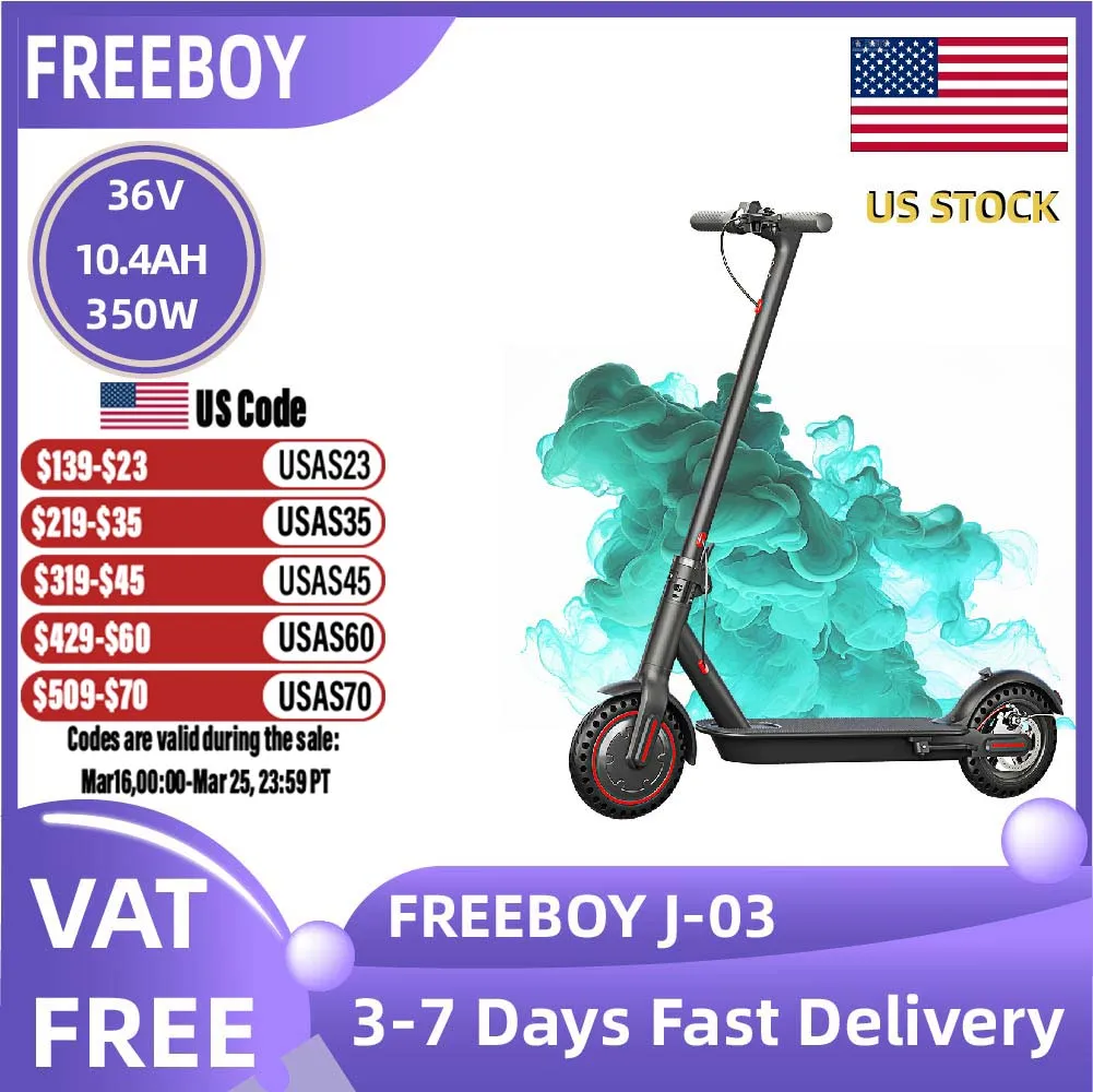 

FREEBOY J-03 Adult Electric Scooter 8.5 Inch Tire City eScooter 350W Motor 36V 10.4AH Folding E-Scooter