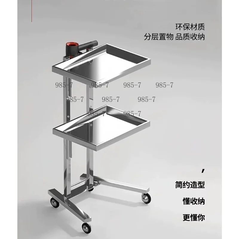 2-Tier Stainless Steel Foldable Utility Cart, Mobile Storage Trolley for Salon, Barber Shop & Supermarket