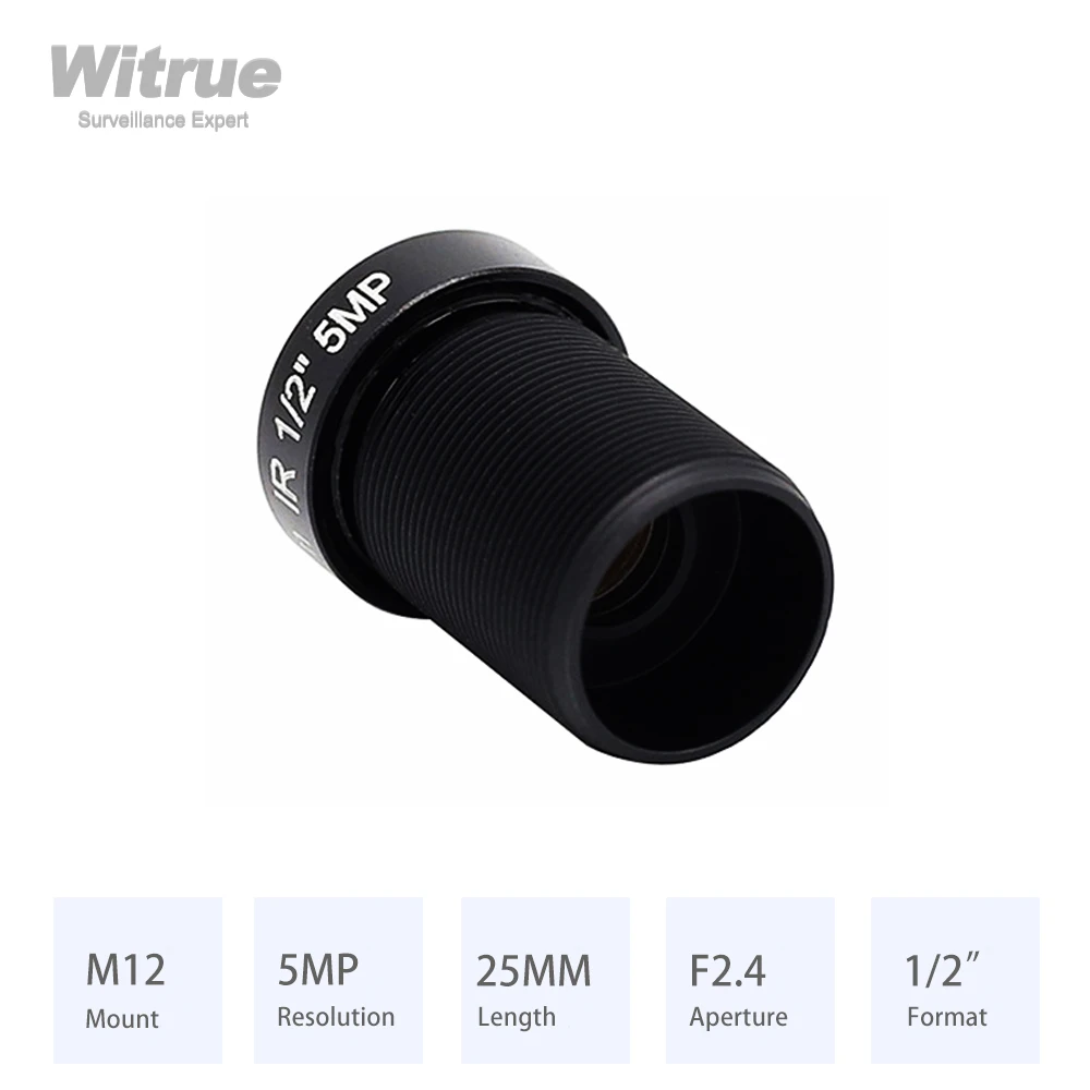 Witrue – objectif CCTV HD 5.0 mégapixels 25mm M12, 1/2 pouces F2.4 pour caméras IP, longue Distance de vision jusqu\'à 50m