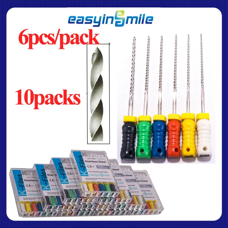60Pcs/10Pack Dental Hand Use K-Files 25mm Stainless Steel Endodontic Root Canal Files Dentist Tools Lab Equipment