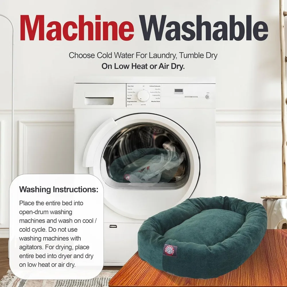 سرير كلب مهيب مقاس 24 بوصة مخملي صغير مهدئ قابل للغسل 24 × 19 × 7 (بوصة) - سرير كلب مستدير ناعم مريح مع عمود فقري للرأس