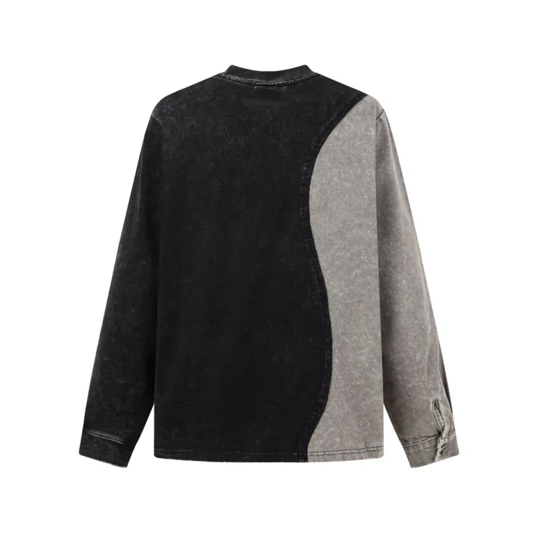 WVGA Spring Autumn New Men Distressed Trendy Long Sleeved Sweatshirts Niche Asymmetrical Color Blocked Patchwork Tops Ins W27165