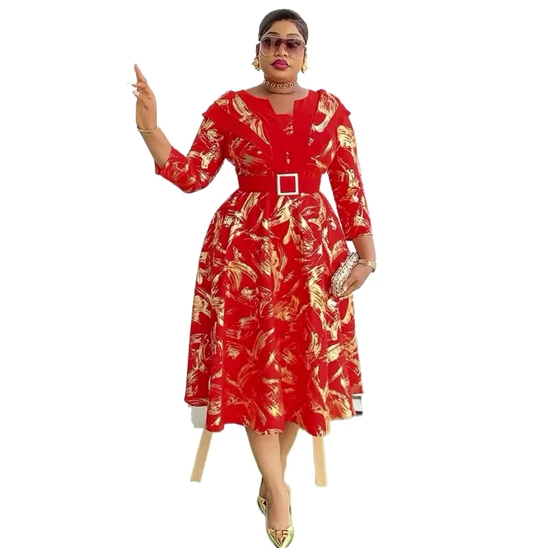 

Dashiki African Dresses for Women Summer Autumn Elegant African Long Sleeve V-neck Polyester Party Evening Midi Dress Outfits