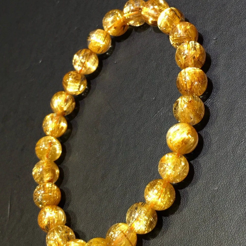 7.5mm Natural Golden Hair Quartz Crystal Bead Bracelet Women Reiki Healing Strand Bangles Jewelry For Female Gift 1PCS