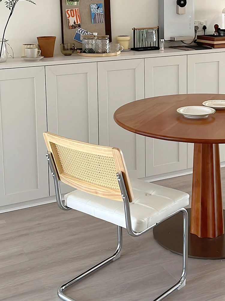 Solid wood rattan French cream style dining chair household medieval white dining table chair designer Vasily makeup chair
