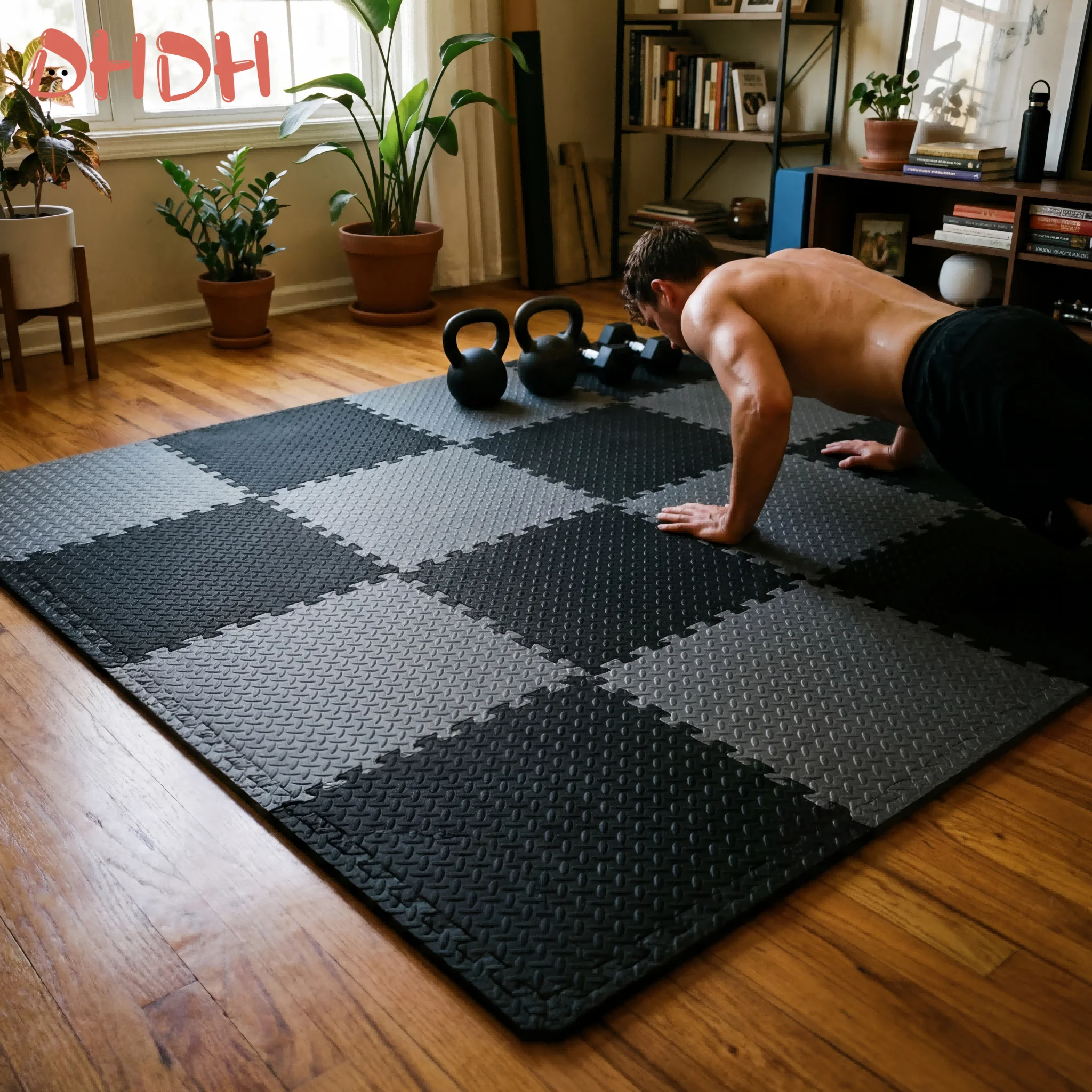 Interlocking EVA Gym Mat Waterproof Shock Absorbing Floor Tiles for Home Workout Weightlifting & Yoga, Easy to Clean & Stackable