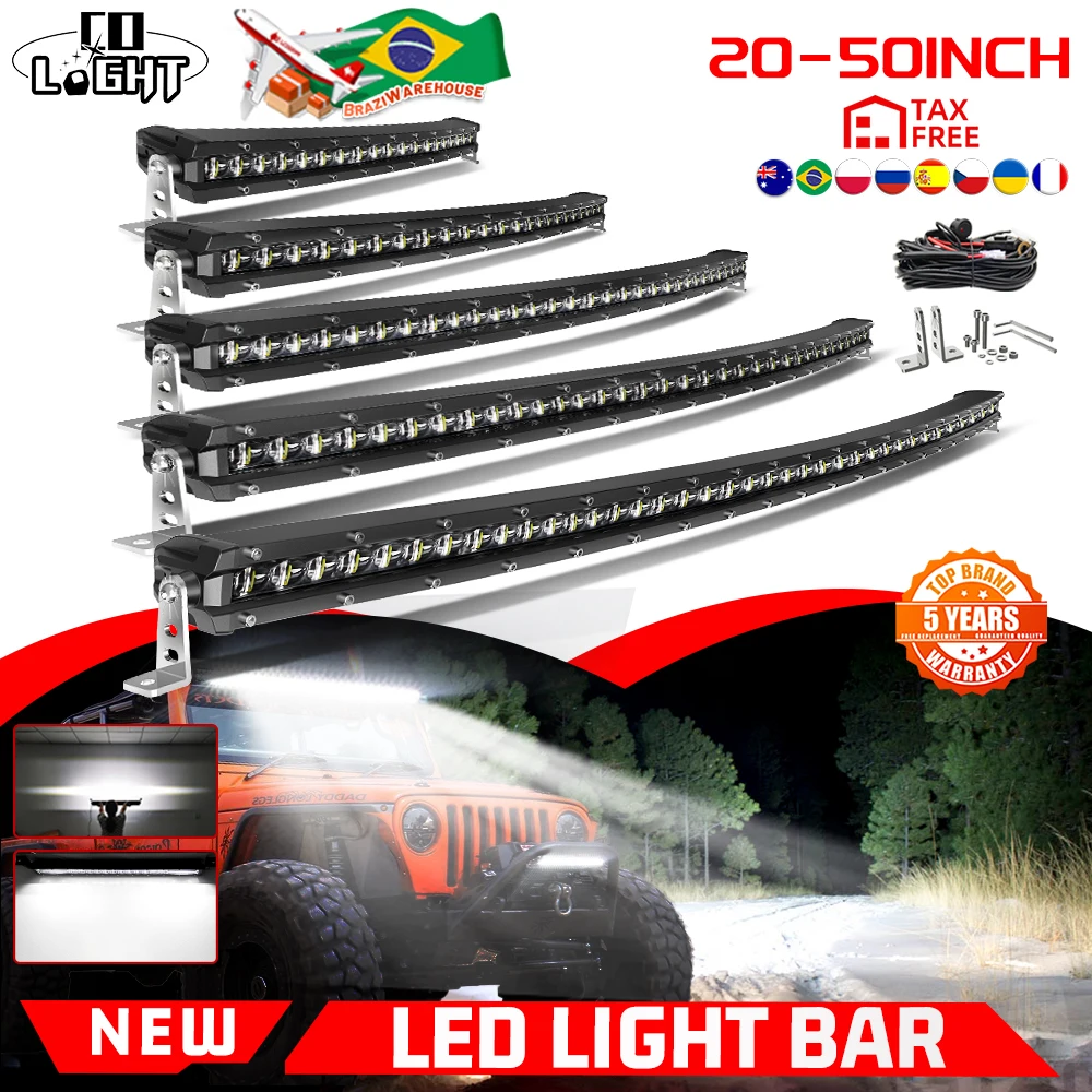 CO LIGHT Curved Led Light Bar 50Inch Slim Flood Spot Combo 50000LM Bar Driving Boat Lighting Led Off Road Lights for Trucks ATV