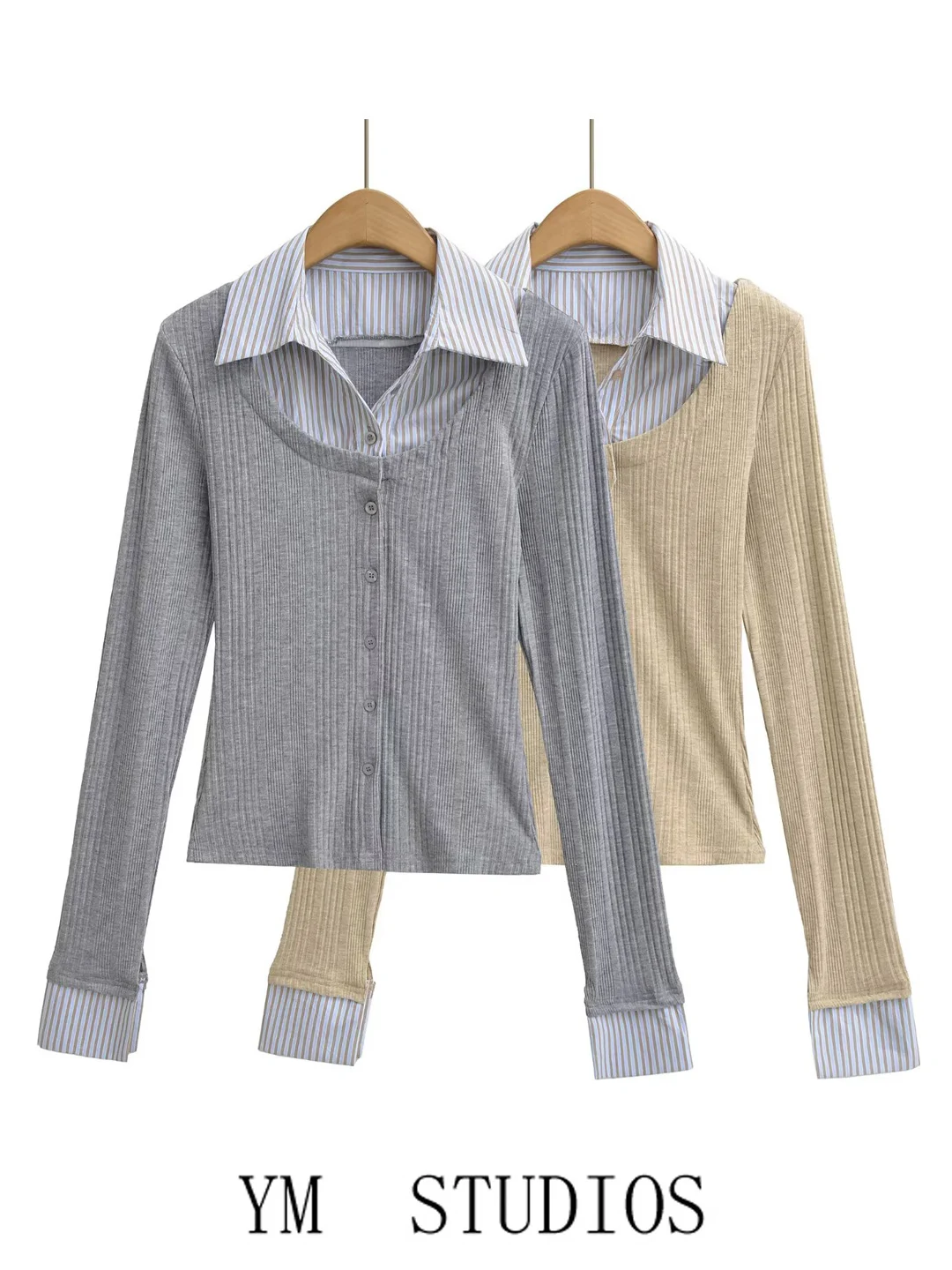 Women's College Style Striped Shirt Collar Knitted Sweater Long Sleeve Slim Fit Base Layer Shirt Soft Knitwear Spring Fashion