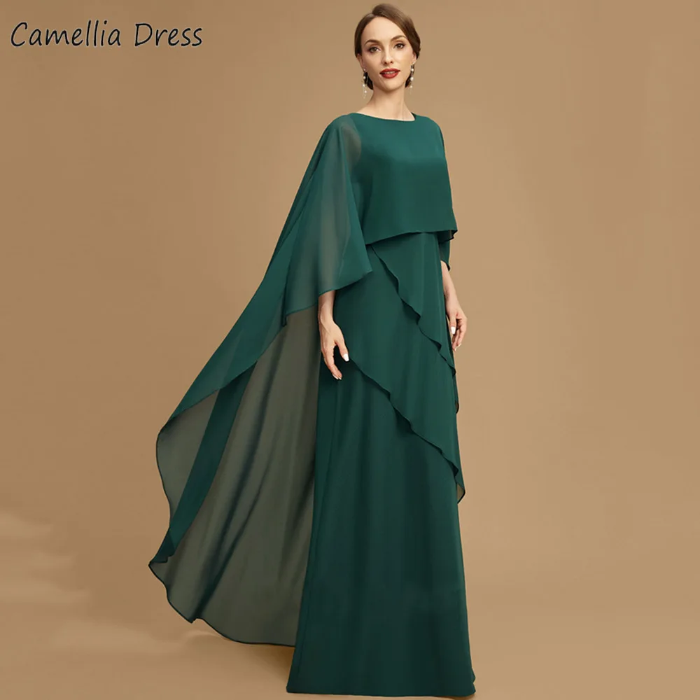 Elegante capa A Line, Vestidos Para madre de la novia, cuello redondo, vestido Formal escalonado, ilusión, largo hasta el suelo, Para Madrina