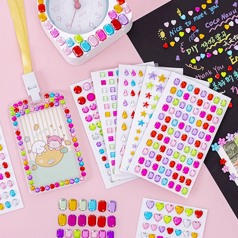 Diamond Rhinestone Stickers Photocard Decor 3D Gem Stickers Self Adhesive Jewel Crafts Crystal Sticker for Kids DIY Decorations