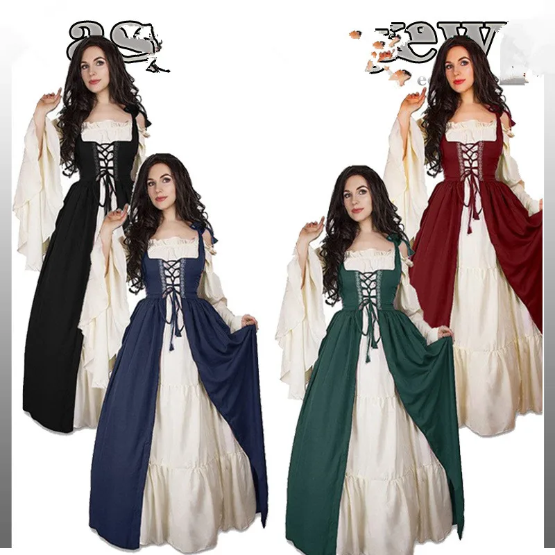 Halloween Middeleeuwse Jurk Vrouw Renaissance Gotische Lange Maxi Jurk Vrouwelijke Vestido Victoriaanse Veterschoenen Paty Baljurk Jurken 2922