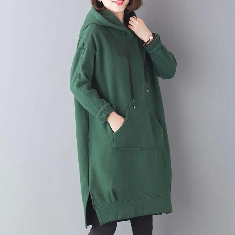 2023 Autumn and Winter Women's Large Medium Long Plush Thickened Relaxed Comfortable Versatile Sweater Hooded Split Coat