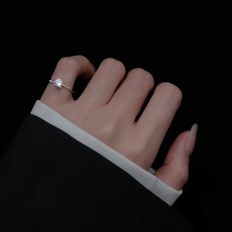 Real 925 Sterling Silver Single Round Zircon Opening Rings for Women Minimalist Classic Fine Jewelry Geometric Accessories image 4
