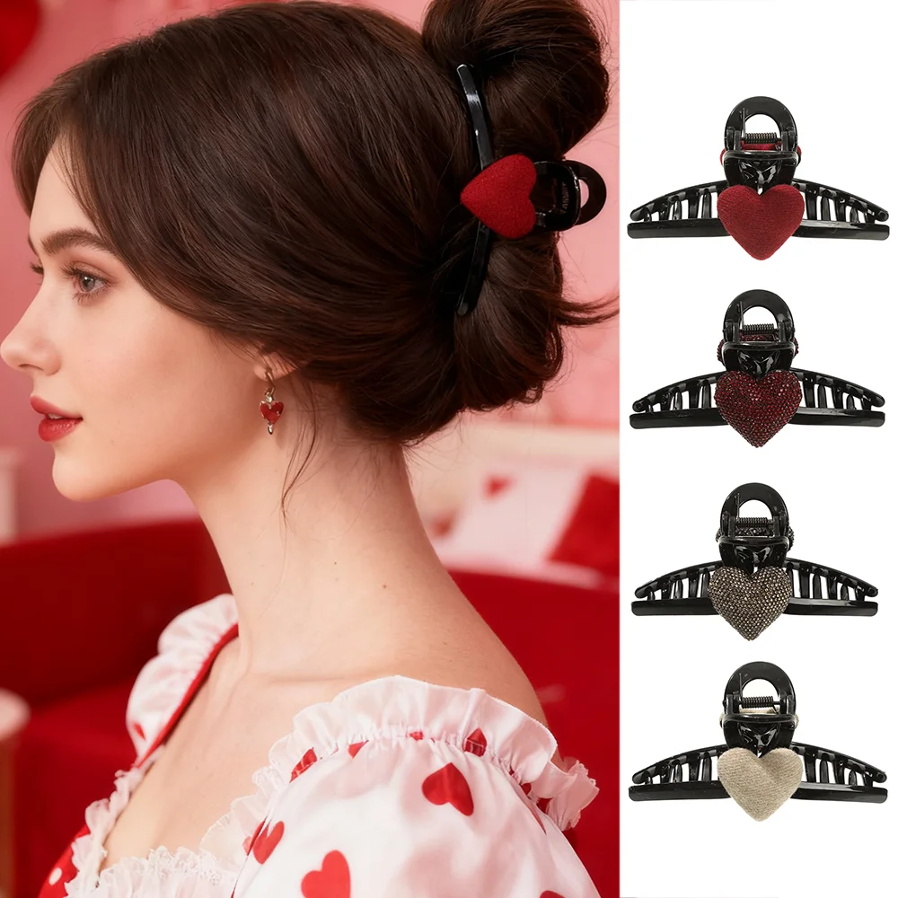 

New Large Valentine's Day Atmosphere Love Hair Claw Cute Red Heart Hair Clip Women's Fashion Hairpin Hair Accessories
