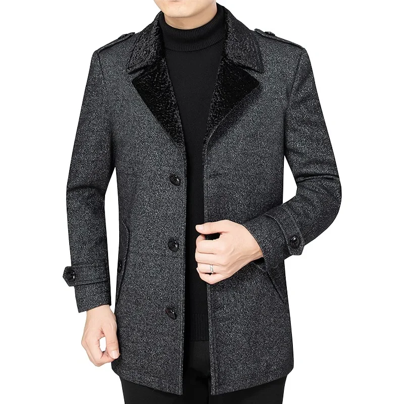 Men Woollen Trench Coats Cashmere Blazers Jackets New Winter Man Business Casual Trench Coats Male Thicker Warm Long Jackets 3XL