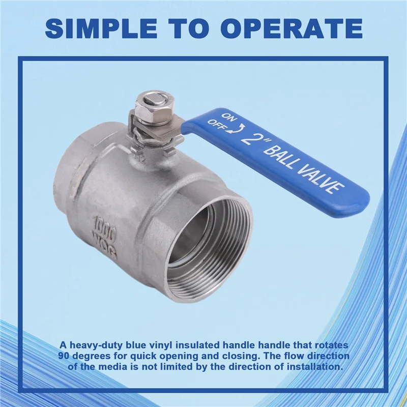 AY03-Válvula de esfera Rosca fêmea 2 Polegada 304 Aço inoxidável Porta completa Válvula de esfera de rosca fêmea 2 Polegada DN50 1000 WOG