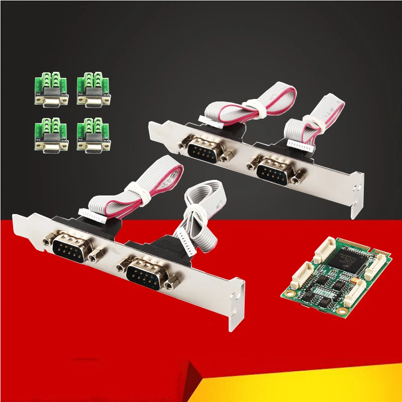 Mini PCIE to 4 Port RS422/RS485 Serial Card DB9 Com Half Size Mini PCI Express Serial Port Controller Expansion Card EXAR 17V354