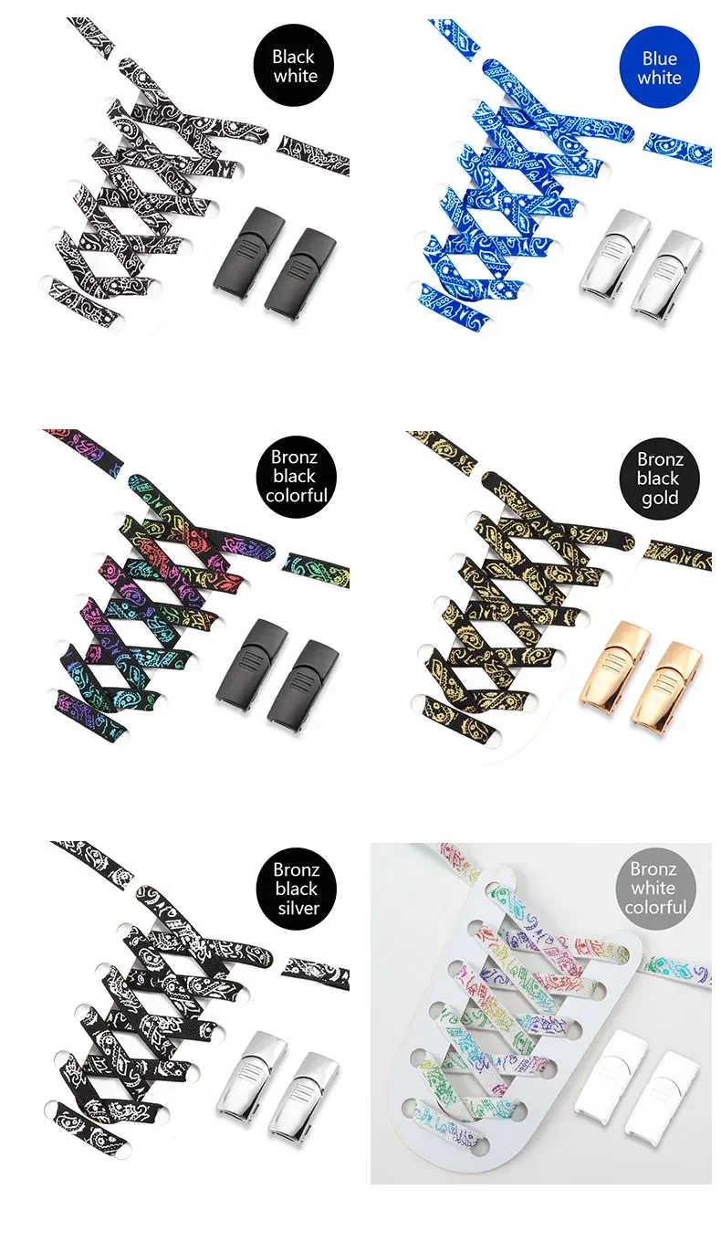 Magnetische Schnallenverschluss-Schnürsenkel, keine Krawatte, Schnürsenkel ohne Krawatten, Cashew-Blumendruck, Schnürsenkel, flache elastische Schnürsenkel, Turnschuhe für Kinder und Erwachsene – Detail 8