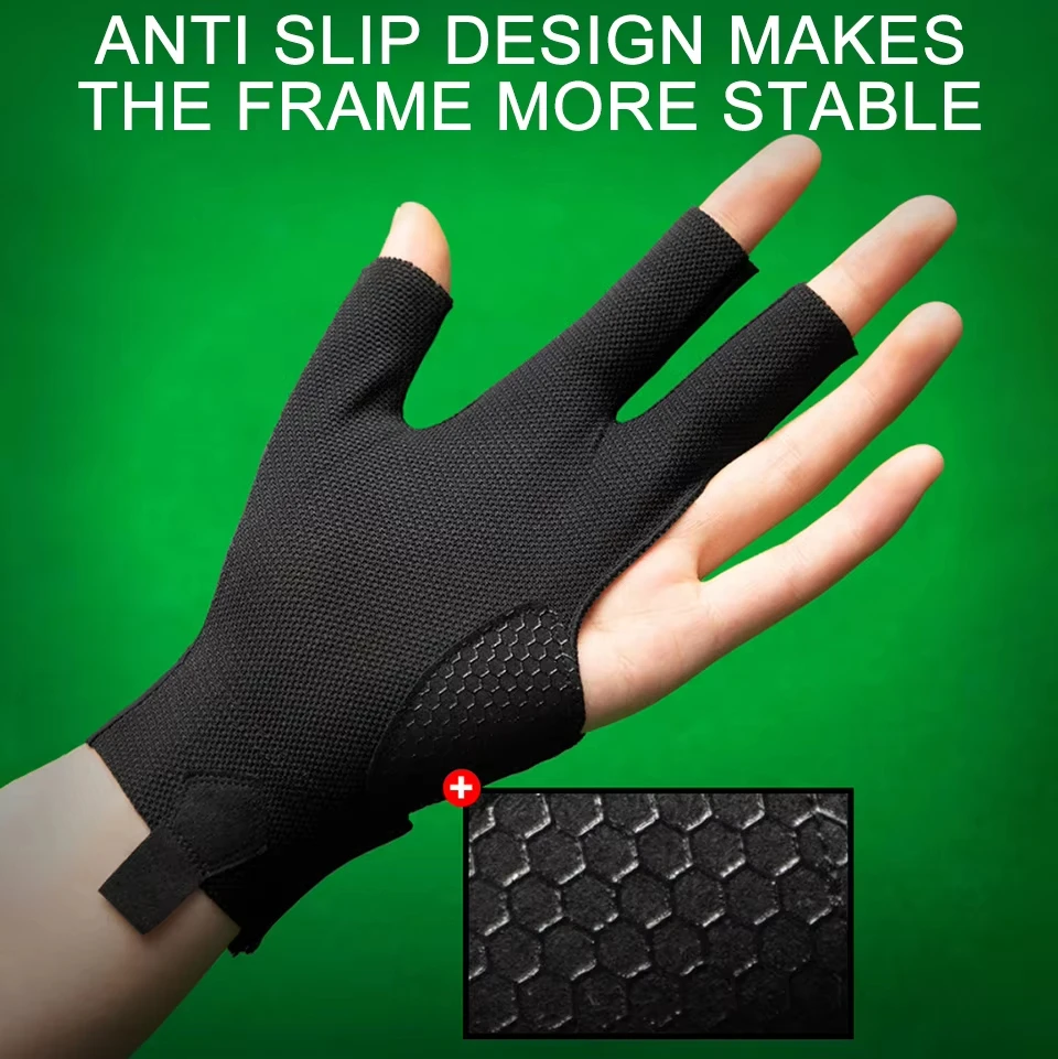 GETINFIT 1PC Billiard Glove Three Fingers Breathable Anti-Slip Snooker Table Quick-Drying Breathable Silicone Anti-Slip Material