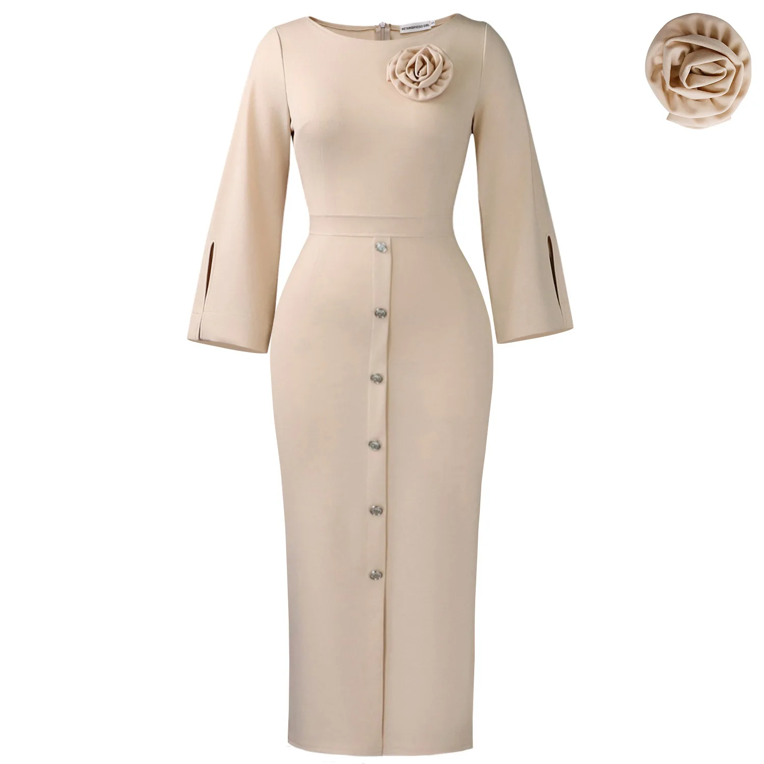 

Latest Trendy Women Elegant Classy Church Dresses Slit Sleeve African Dress Office Ladies Work Formal Events Gown with Flower