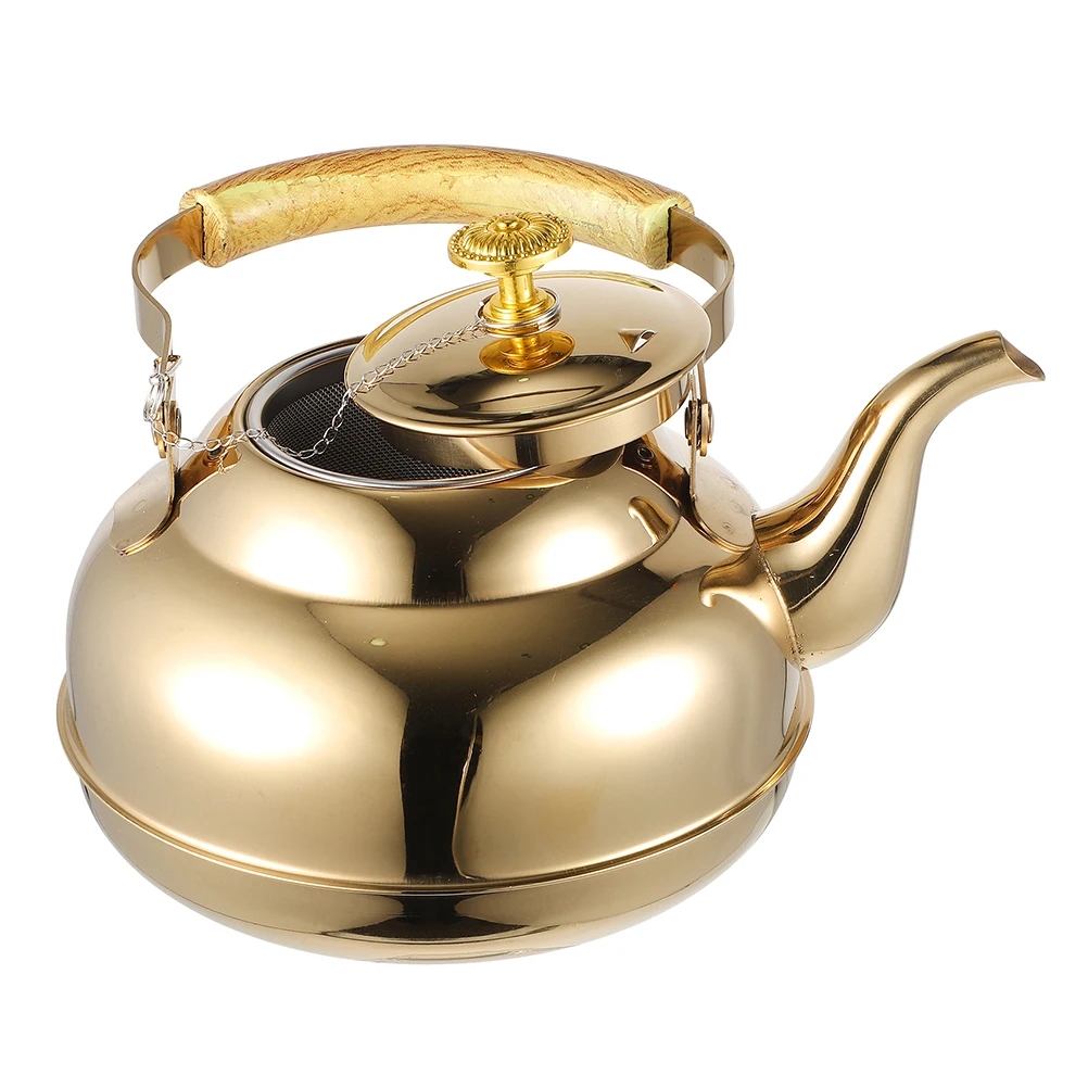 

Stainless Steel Teapot Small Kettle Stovetop Gold Commercial Wood Gooseneck Filter Easy Cleaning Loose Leaf Strainer