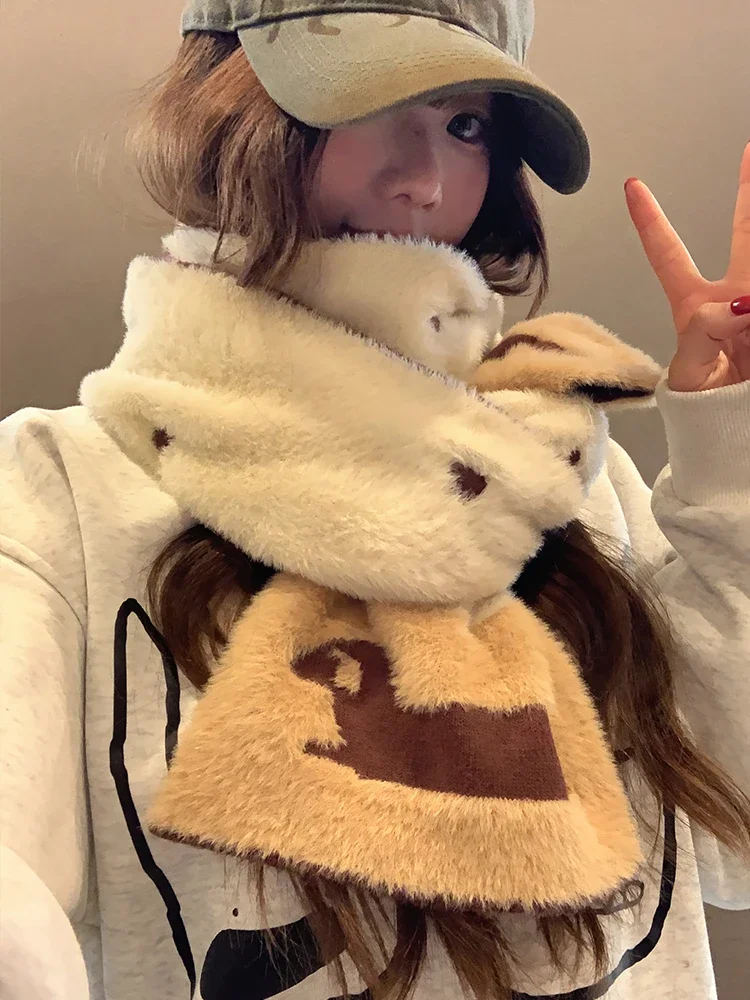 

Cartoon plush scarf female autumn and winter Korean students versatile warm neck scarf