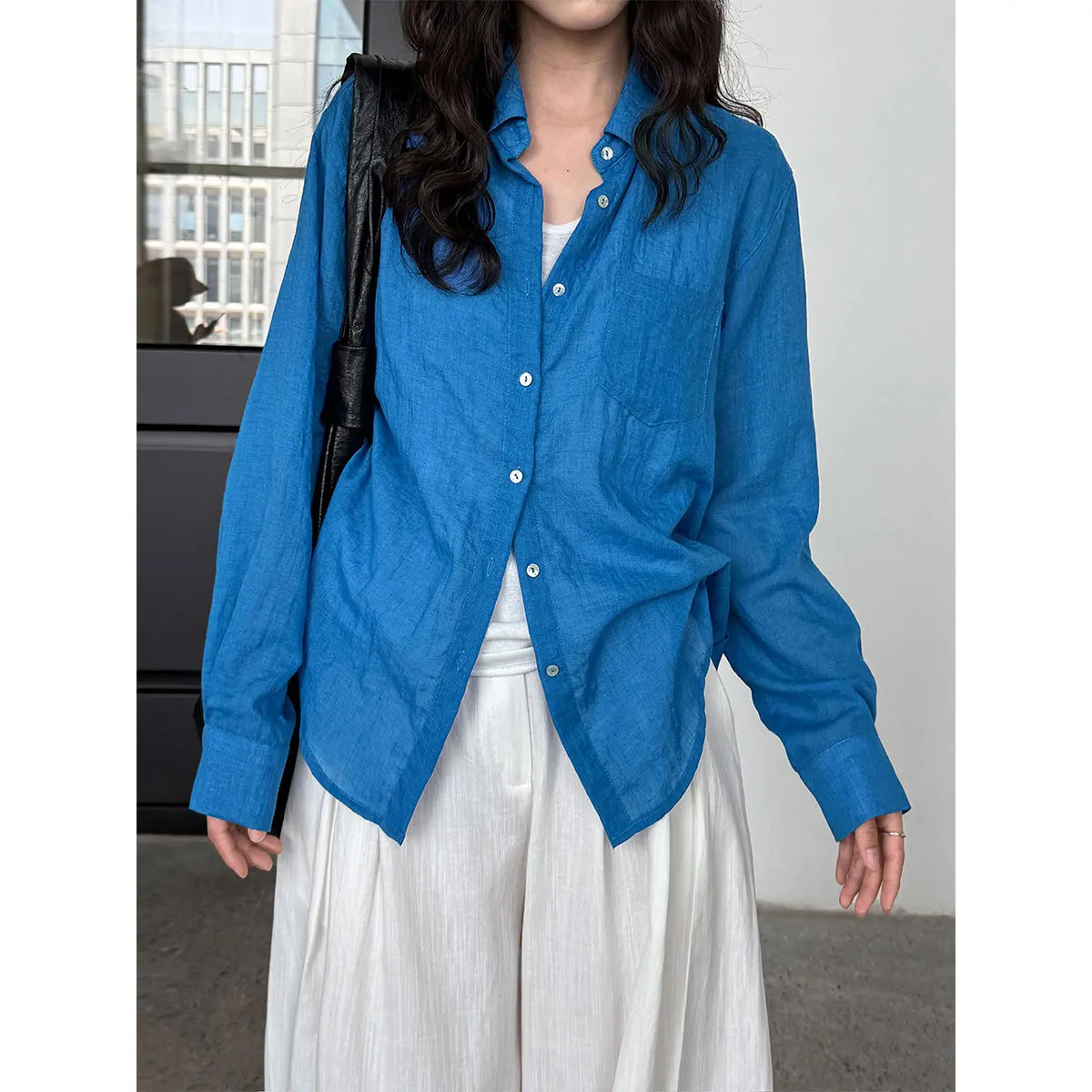 

Французская рубашка премиум-класса на пуговицах, женский летний новый солнцезащитный кардиган, свободная рубашка из хлопка и льна с длинными рукавами
