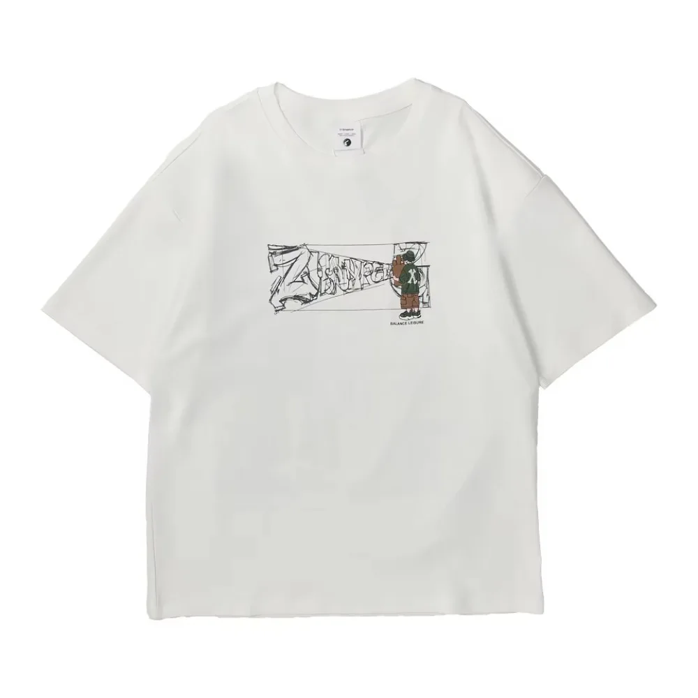 

Men's and women's cartoon embroidered T-shirt summer new trend letter printing loose short-sleeved T-shirt casual versatile top
