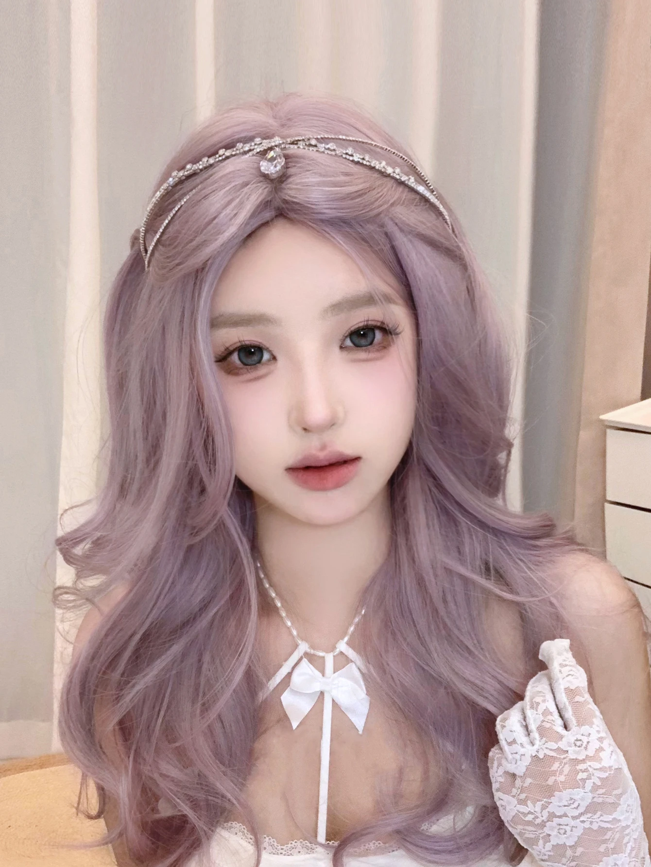 Wig sintetis warna abu-abu ungu 24 inci rambut bergelombang alami Medium bagian tengah untuk penggunaan sehari-hari wanita Cosplay pesta tahan panas