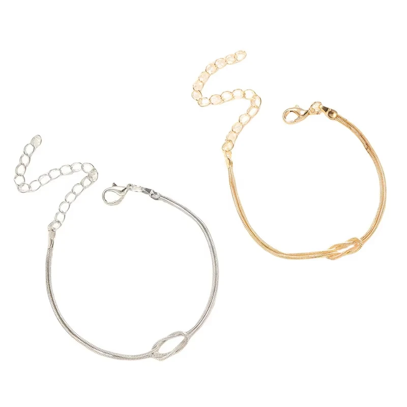 FTCY Simple Metal Love Knot Couple Bracelet Set for Women Men Snake Chain Handmade Knot Shaped Bracelet Best Friend Gift
