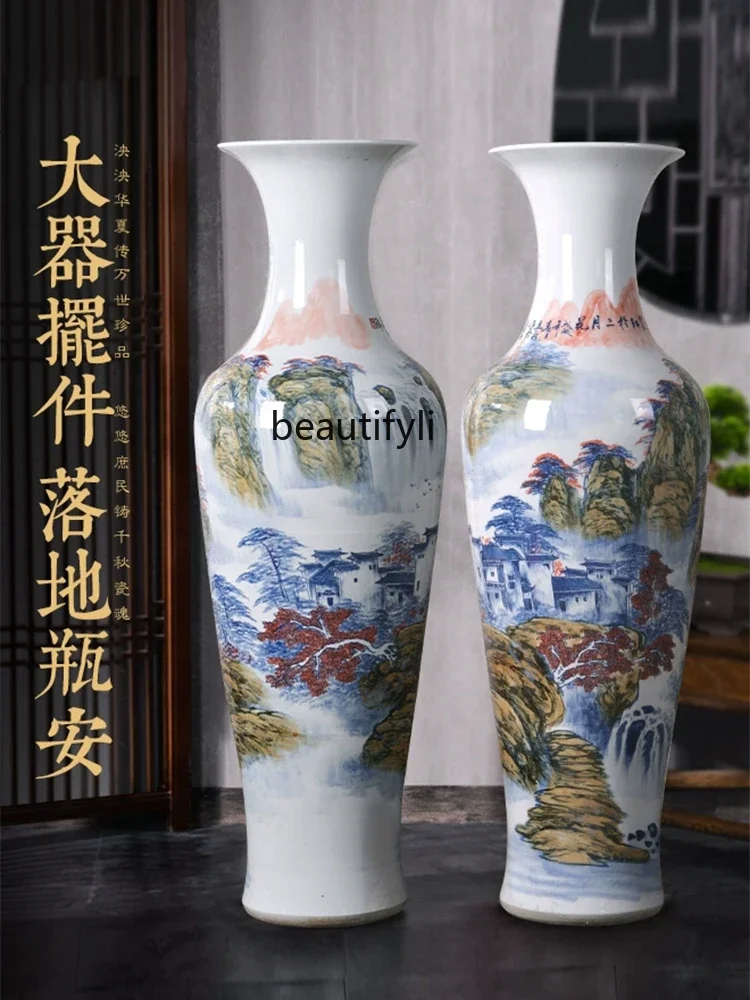 Porcelain Hand Painted Floor Vase Home Living Room Chinese Flower Arrangement Decoration Opening Large Ornaments