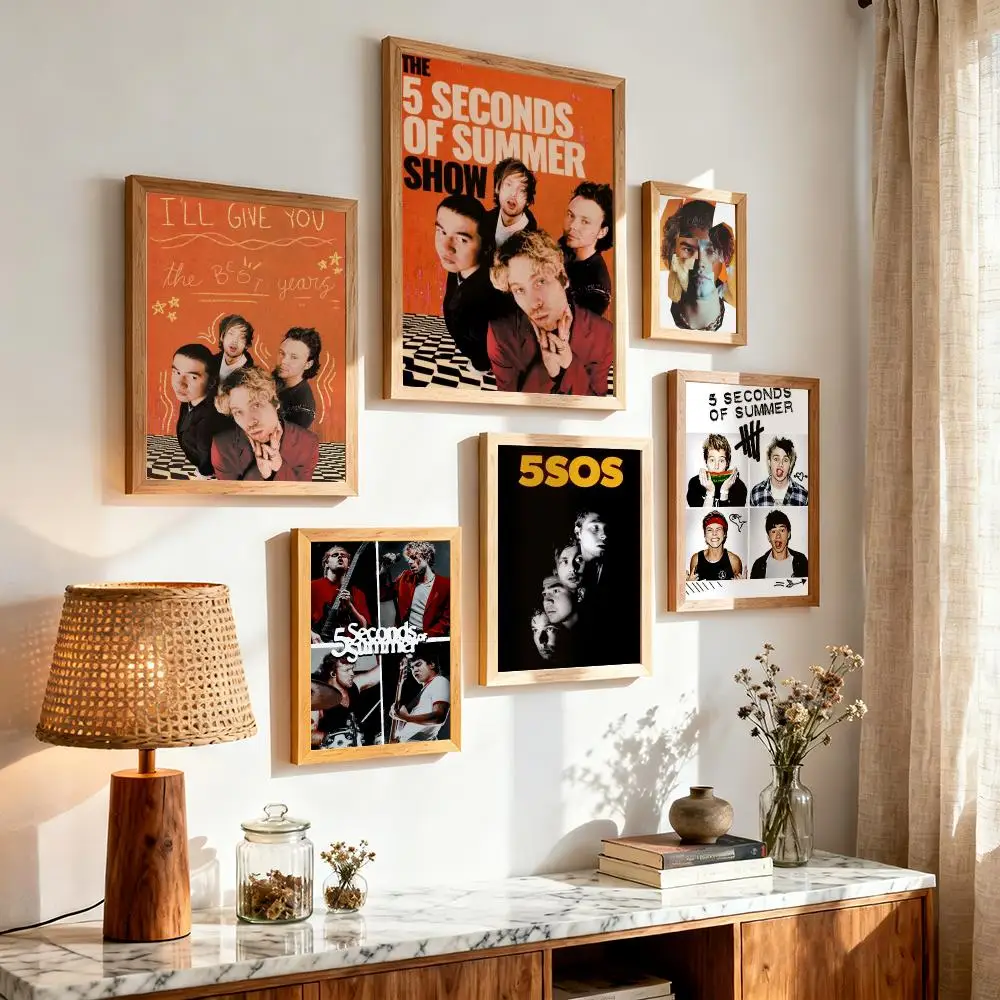 Band 5-5SOS 5 Seconds of Summer Painting Calligraphy Aesthetic Canvas Wall Poster Modern Room Bedroom Cafe Wall Artwork